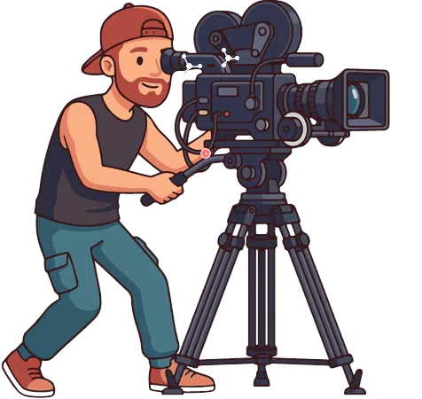 Wildlife Filmmaker in left corner capturing video of walking deer and elephant