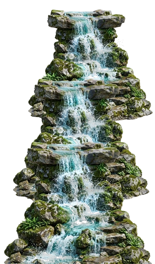 Animated Siruvani Waterfall cascading down the right side