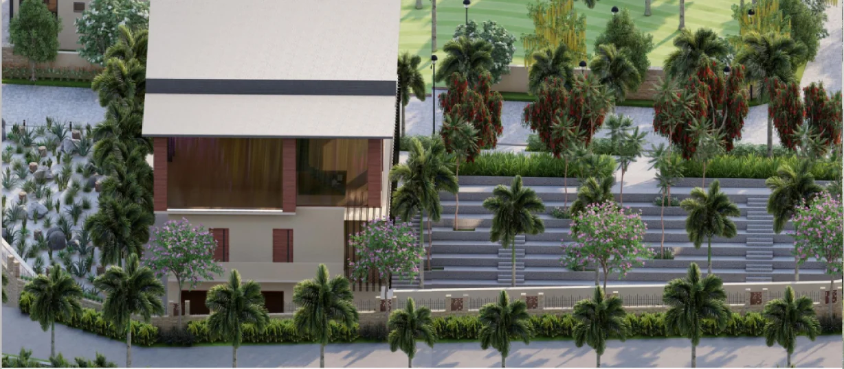 Lushly landscaped Aranya Loka East streetscape
