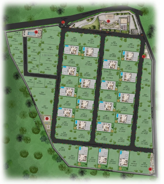 Site plan of landscaped avenues